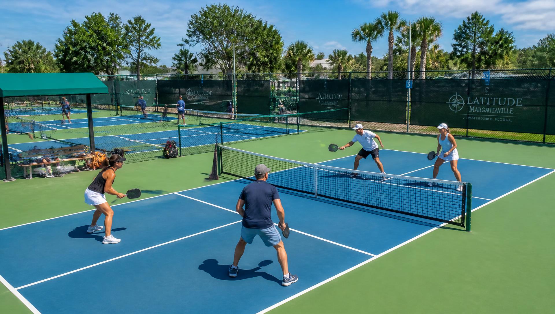 Pickleball court at dusk
