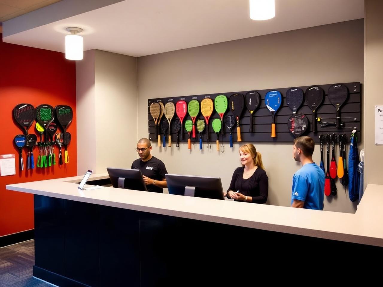 Players warming up inside a busy indoor pickleball club